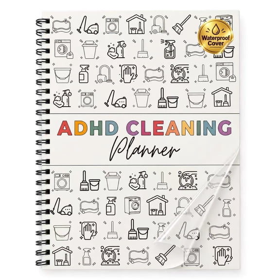 ADHD Cleaning Planner with Waterproof Frosted Cover, 72 Pages Large Home Cleaning Checklist Notebook, Daily Weekly Monthly Organizing Book, 8.27×11.22 inch