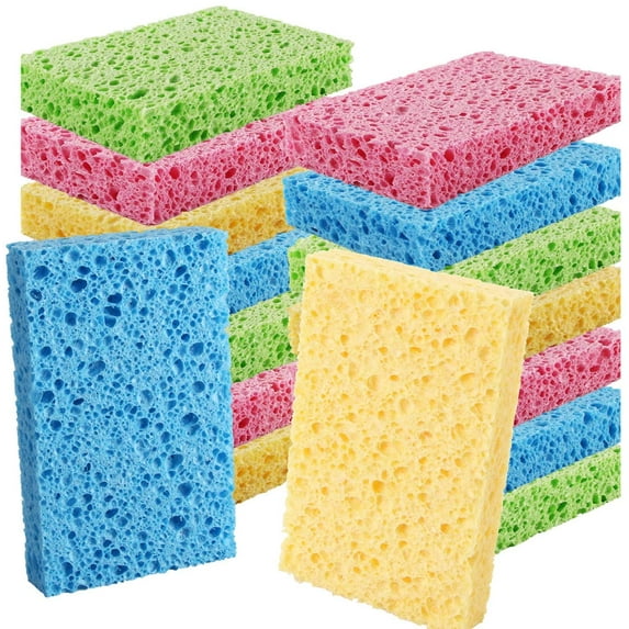 Cleaning Scrub Colored Sponge,Non-Scratch Kitchen Cellulose Dishwashing Sponge,16Pack Biodegradable Natural Sponge