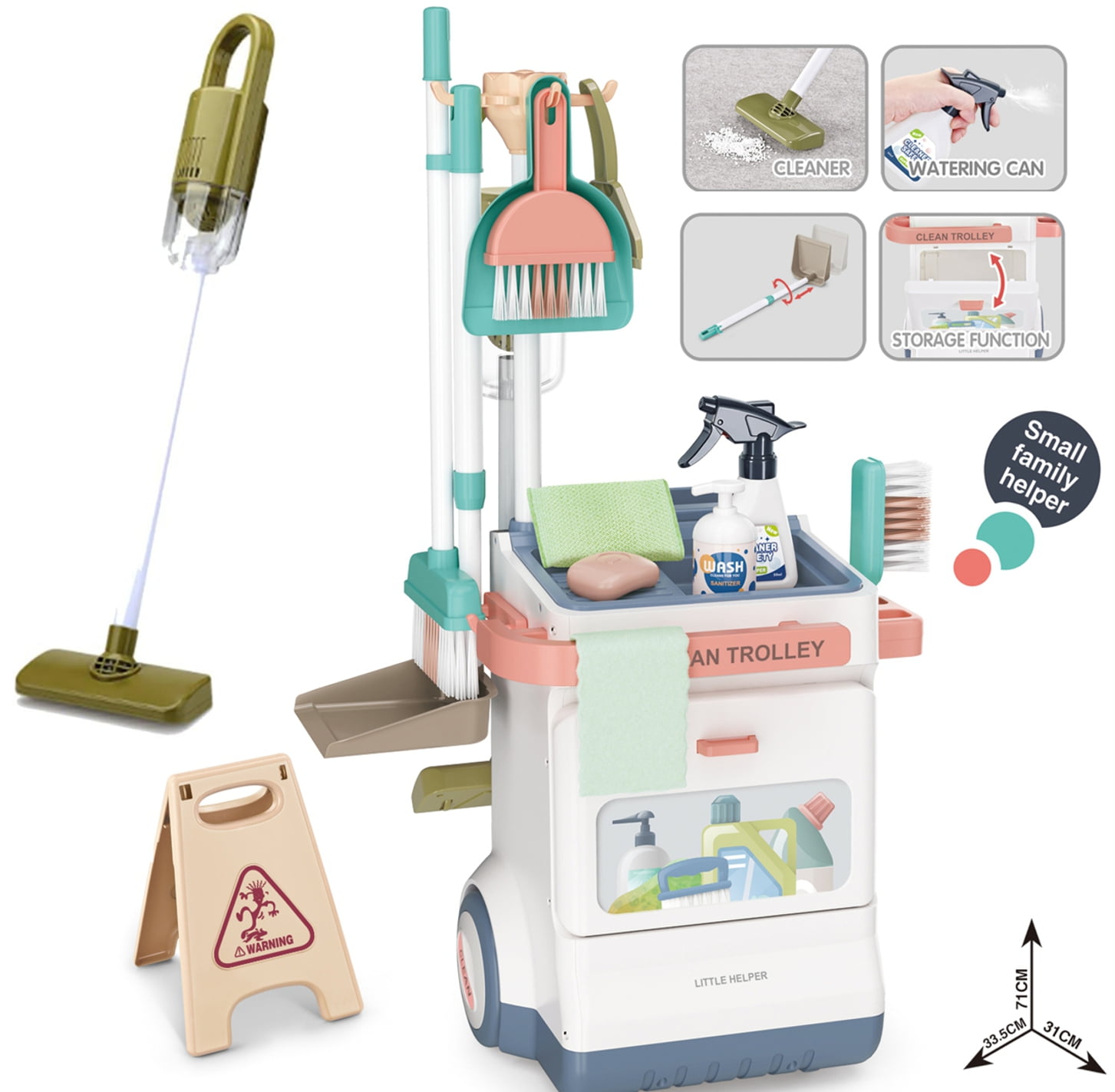 Cleaning Set for Kids Pretend Play Housekeeping with Cart and Vacuum for Toddlers +3 Age Mundo Toys
