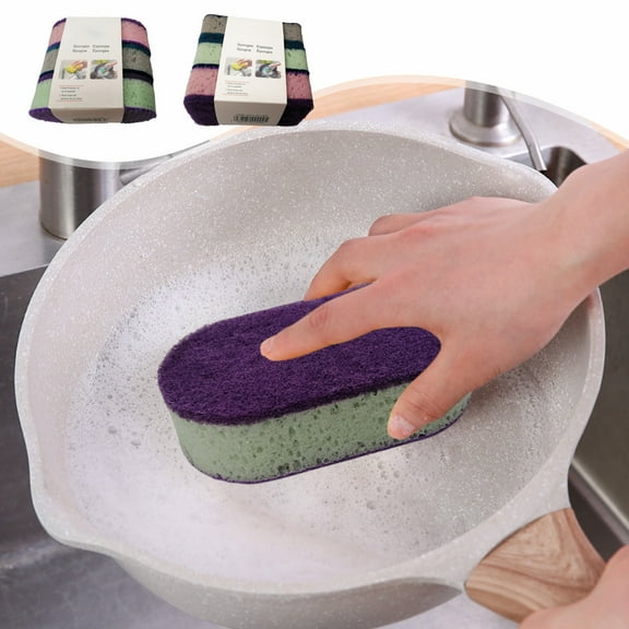 Cleaning Sponges for Dishes, 3-pack Multicolor Polyurethane Scrub Sponges, Extra Thick & Super Absorbent for Scrubbing Pots and Pans, Non-scratch Dual-sided Sponge for Kitchen Sinks and