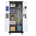 thumbnail image 1 of Cleaning Storage Cabinet: Metal Organizer with 13-Hooks & Rod for Garage, Laundry Room-White, 1 of 9