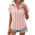 thumbnail image 1 of Cleaning Summer Cotton Linen Collared Shirt for Women，Color Block Striped Shirts Cap Sleeve Tunics Tee Front Button Down Tunic Blouses Loose Fitted Tee Shirts Lounge Dressy Office Work Clothes, 1 of 6