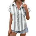thumbnail image 1 of Cleaning Summer Cotton Linen Collared Shirt for Women，Color Block Striped Shirts Cap Sleeve Tunics Tee Front Button Down Tunic Blouses Loose Fitted Tee Shirts Lounge Dressy Office Work Clothes, 1 of 7