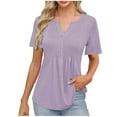 thumbnail image 1 of Cleaning Summer Henley Neck Tee Shirts For Women Front Pleated Tops Babydoll Causal Tunic Tops Relaxed Fit T-Shirt Dressy Flowy Blouses Going Out Clothes, 1 of 7