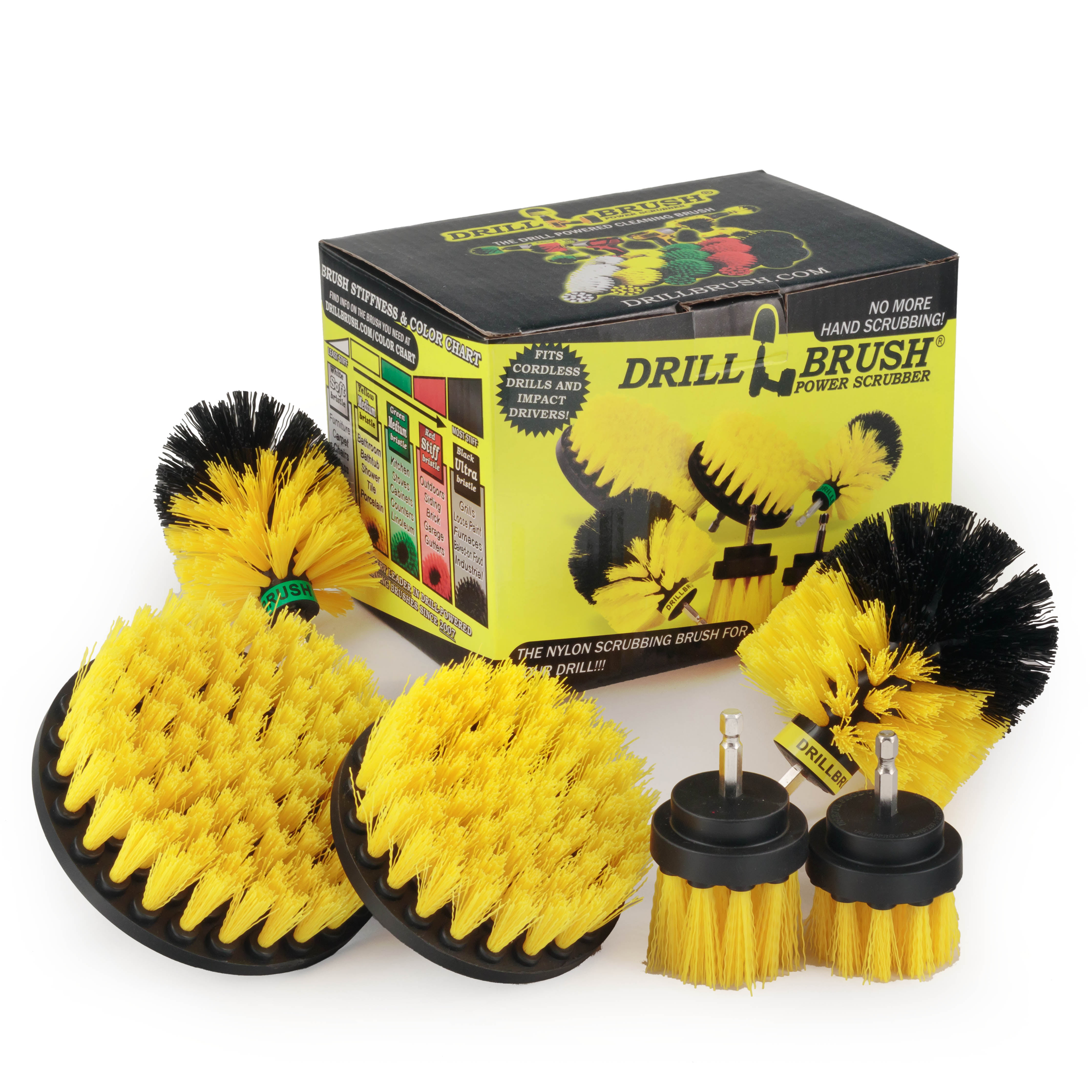 Original, 4in, 5in, 2in Short, and Corner Yellow Brushes - Medium Stiffness  - Bathroom & Shower Cleaning | Y-S-542CO-QC-DB
