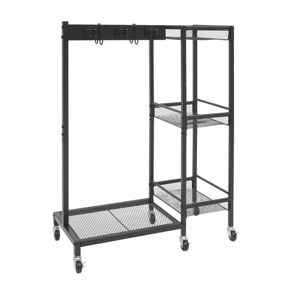 Cleaning Tool Rack, Cleaning Trolley with Broom and Mop Holder, Mobile Cleaning Trolley with Storage Space