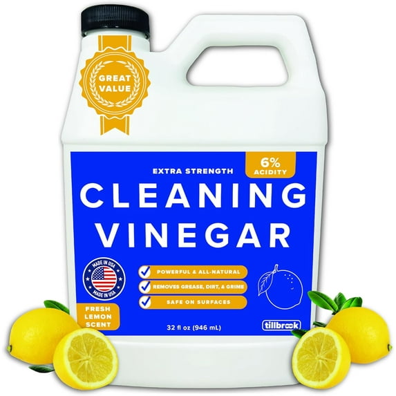 Cleaning Vinegar - Extra Strength 6% Acidity Vinegar for Cleaning Purpose - 32 oz Fresh Lemon Concentrated Cleaning Vinegar for Home, Kitchen, Floors & More - Safe, All-Natural & Non-Toxic