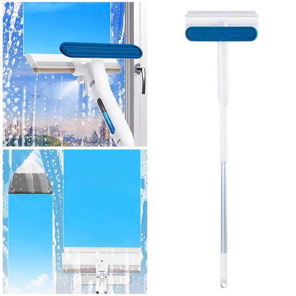 Cleaning Window Tool with Telescopic Pole Flexible Squeegee and Sprayer Reach High-Performance Indoor Glass Cleaning System
