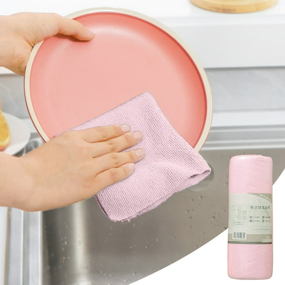 Cleaning Wipes, Disposable Kitchen Dishcloths Roll, Wet Dry Towels Convenient Tear Off Sheets for Lazy Days, Pink