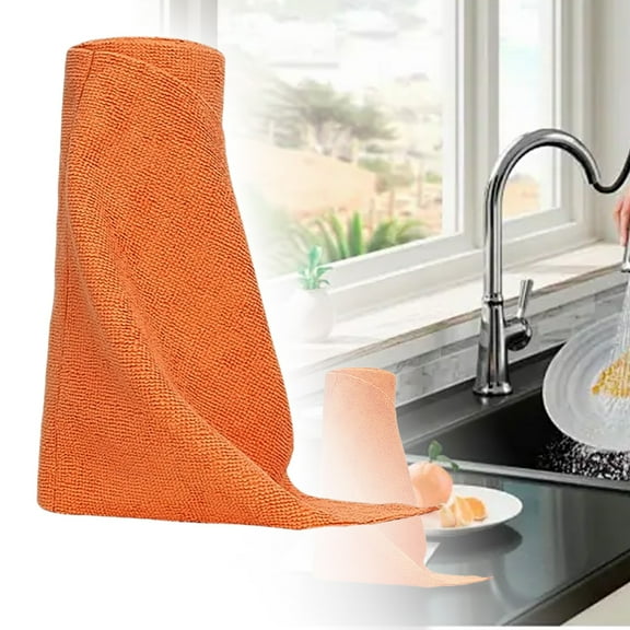 Cleaning Wipes,Microfiber Cleaning Cloth Roll Tear Reusable Microfiber Paper Towels Lint Washable 20 Sheets For Kitchen Car Dishes And Sensitive (Orange)