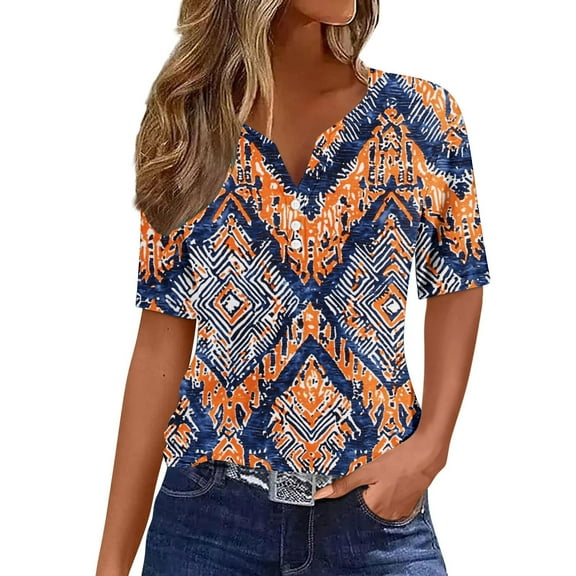 Cleaning Women Color Block Striped Tee Shirts Summer Henley Neck Tee Button-Up Tunic Tops Loose Relaxed Fit Short Sleeve Top Lounge Dressy T Shirts Workout Vacation Blouse Spring Clothes