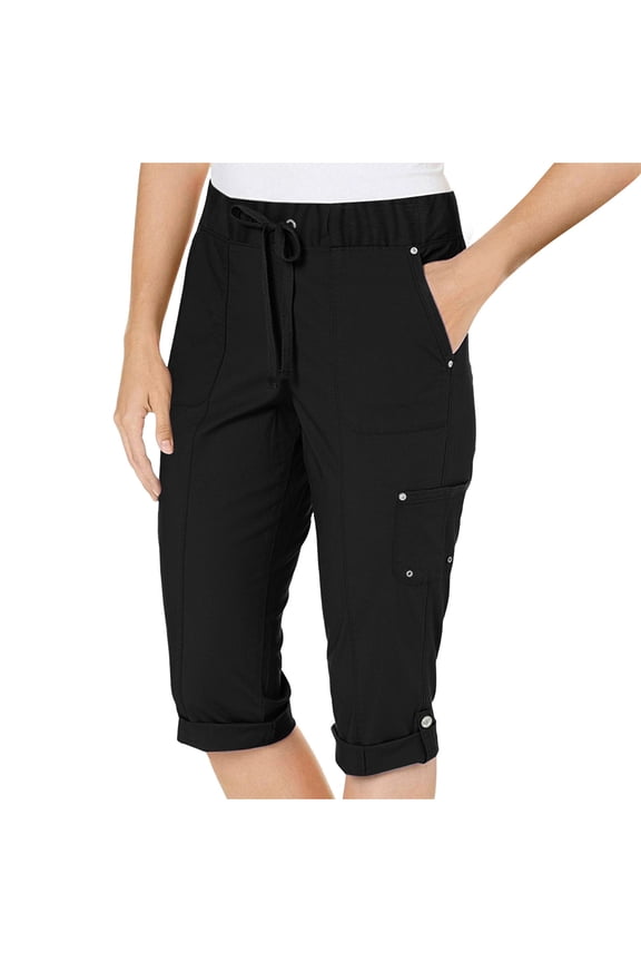 Cleaning Womens Capris Cargo Pants Drawstring Elastic Waist High Waisted Capri Pants Jogger Goth Grunge Pants Baggy Relaxed Fit Pants Running Cycling Workout Capri with Muti Pockets