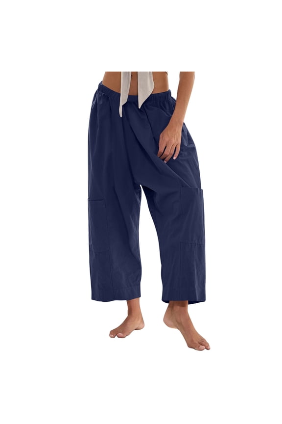 Cleaning Womens Cotton Linen Pants Summer High Waisted Palazzo Pants Baggy Stretchy Wide Leg Beach Trousers Light Breathable Sweatpants Workout Running Yoga Trousers with Pockets