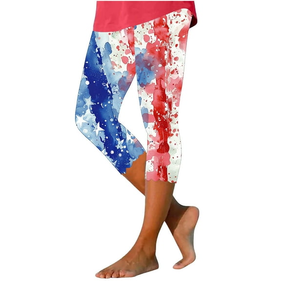 Cleaning Womens Summer 4Th of July Yoga Leggings Independence Day Patriotic Capris American Flag Graphic Beach Pant High Waisted Tummy Control Sweatpants Travel Beach Summer Trouser