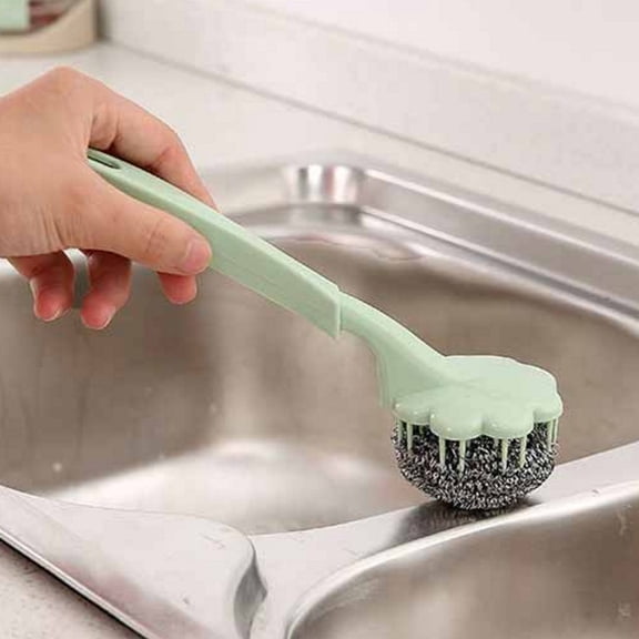 Cleaning ball Steel Wool Pot Scrubber For Bathroom Cleaning Mixed materials Green 1PC cleaning brush