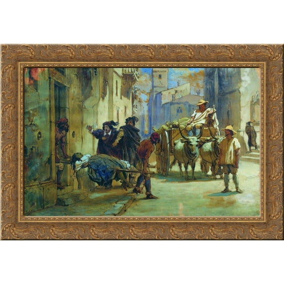 Cleaning corpses during an epidemic 24x18 Gold Ornate Wood Framed Canvas Art by Fyodor Bronnikov