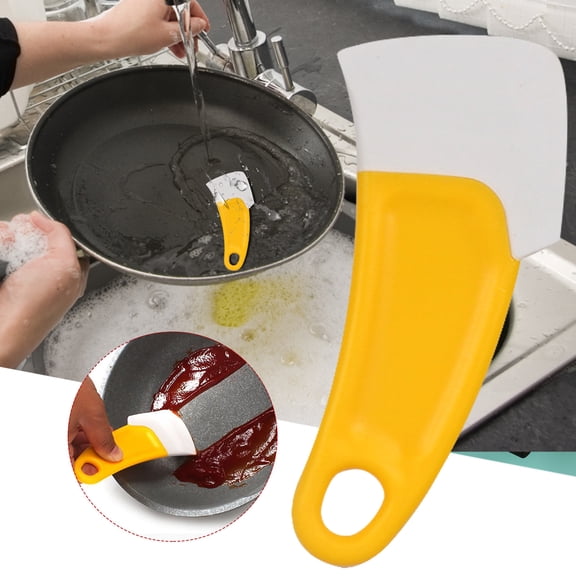 Cleaning for Kitchen Pots Heat- Flexible Scraper Spatula for Grease Removal and Dish Cleaning Home Improvement Tool, 5.9*2.56 inch, Yellow