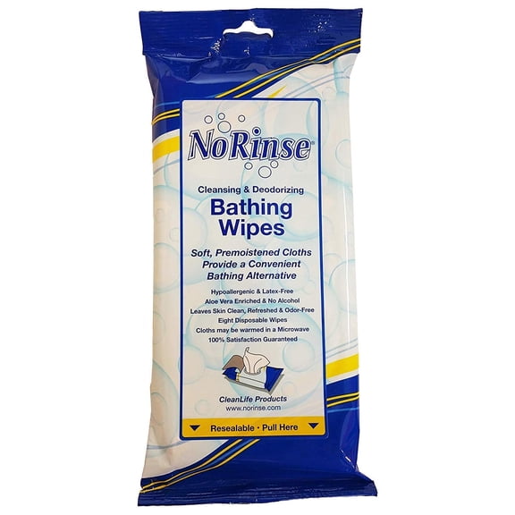 Cleanlife Products No-rinse Bathing Wipes Alcohol-Free 8 x 8 Inch - 5 Packs of 8 Wipes (40 Count)