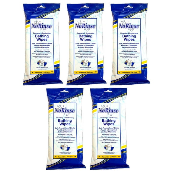 Cleanlife Products No-rinse Bathing Wipes Alcohol-Free 8 x 8 Inch - 5 Packs of 8 Wipes (40 Count)