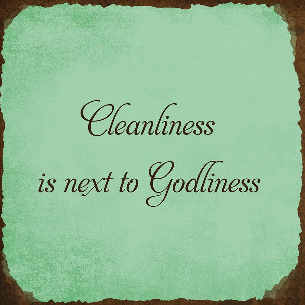 Cleanliness is Next to Godliness Style 1 Novelty Square Aluminum Metal Sign Rusty Frame Chill Background Brown Lettering