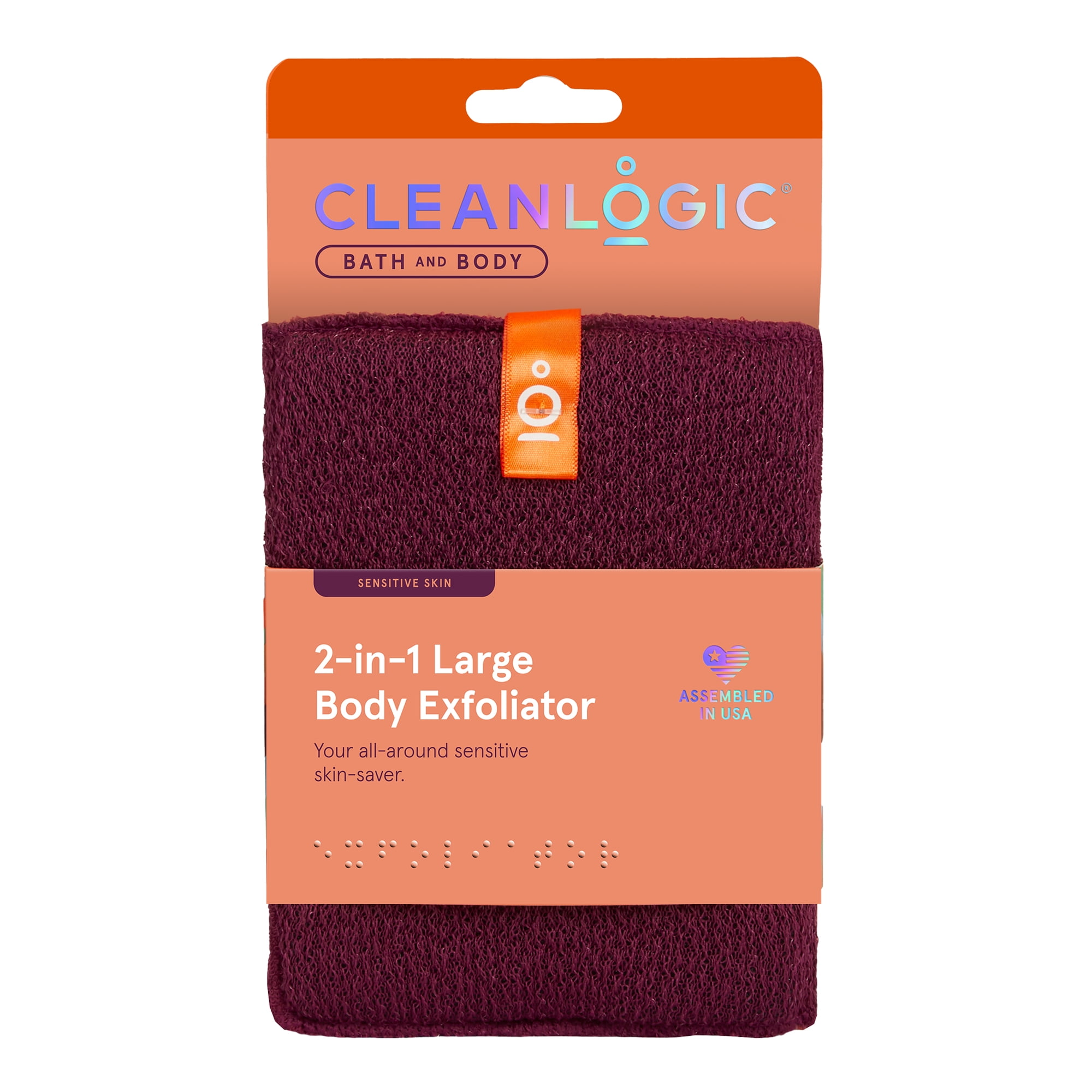 Cleanlogic 2-in-1 Large Body Exfoliator, Scrubber for Sensitive Skin, Dual-Sided, 1 Count