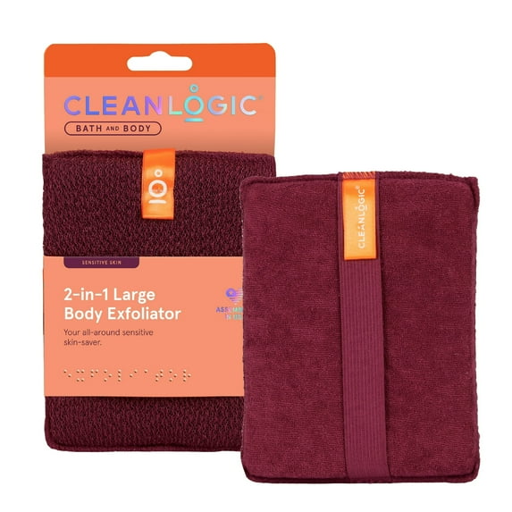Cleanlogic 2-in-1 Large Body Exfoliator, Scrubber for Sensitive Skin, Dual-Sided, 1 Count- Pack of 2