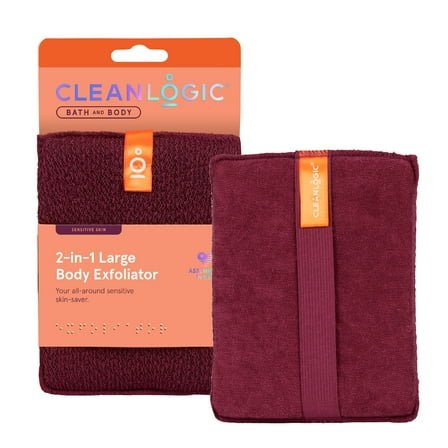 Cleanlogic 2-in-1 Large Body Exfoliator, Scrubber for Sensitive Skin, Dual-Sided, 1 Count