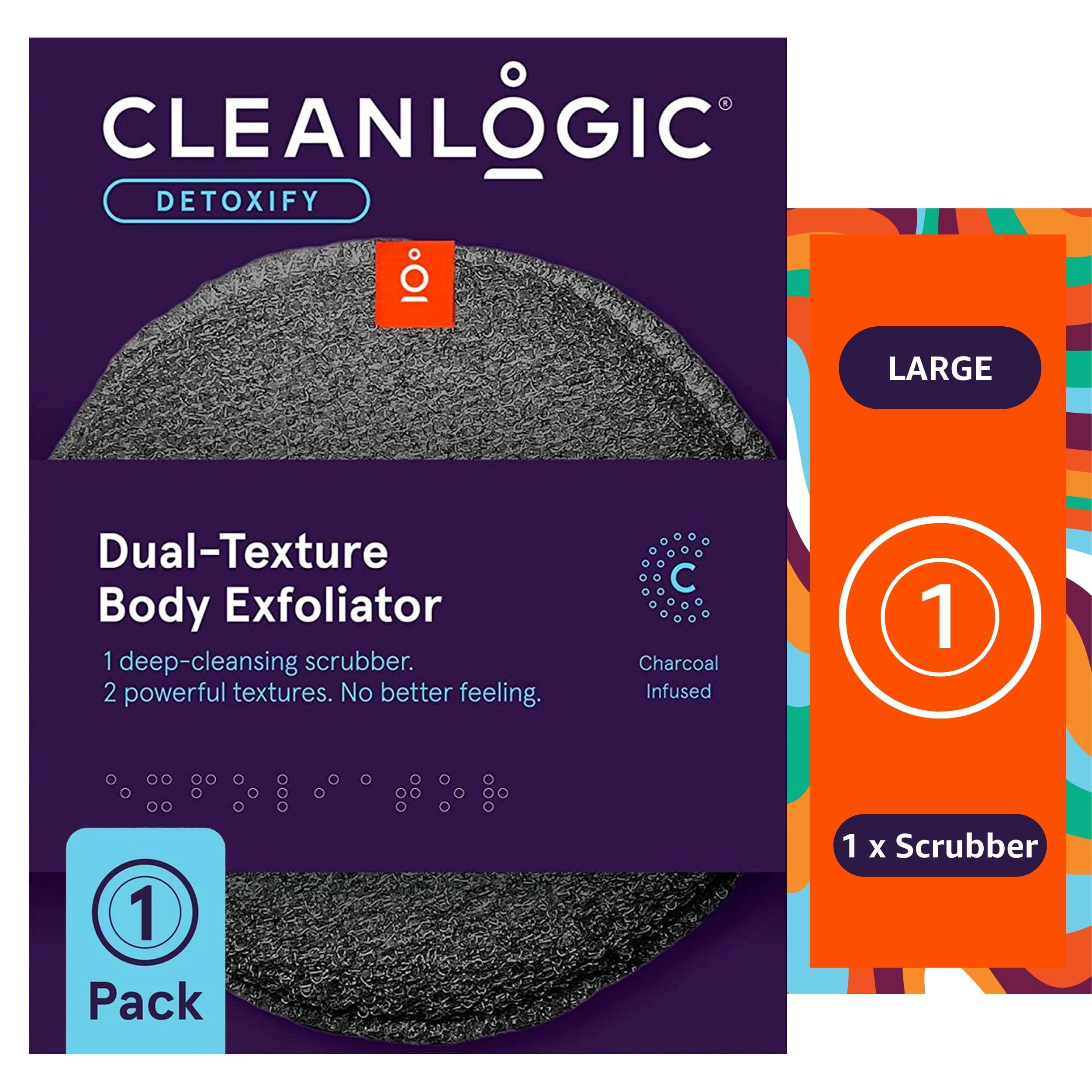 Cleanlogic Exfoliating Body Scrubber, CharcoalInfused DualTexture