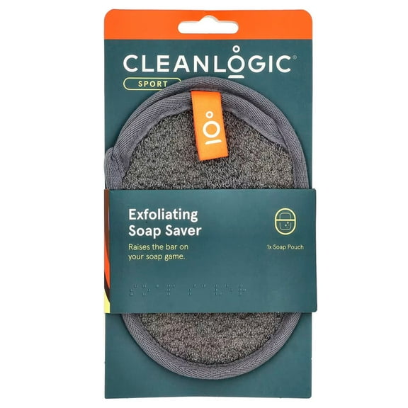 Cleanlogic Sport Exfoliating Soap Saver, All Ages Exfoliator Pouch for Clean Smooth Skin, 1 Count