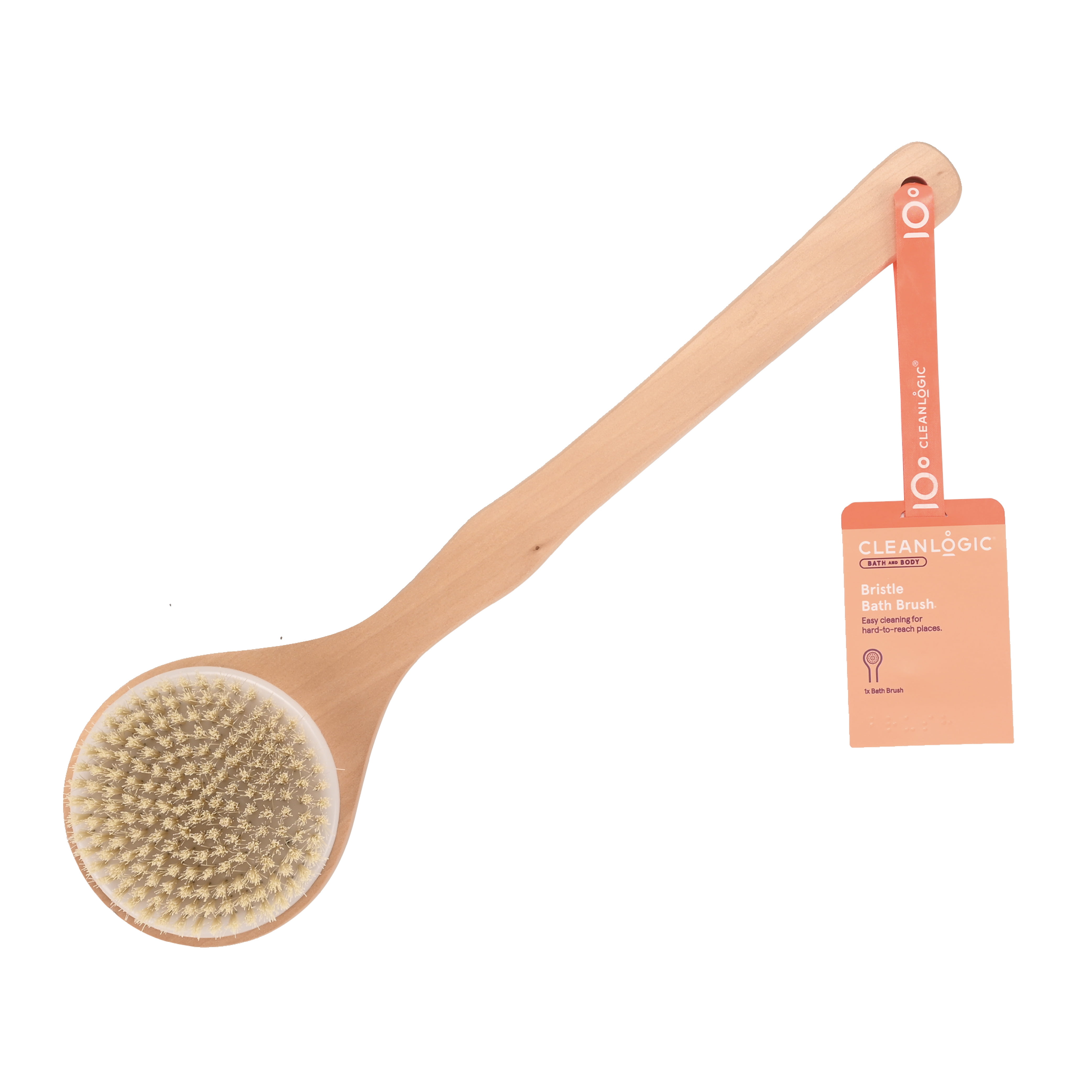 Cleanlogic Wooden Handle Bristle Bath Brush, All Skin Types, 1 Count
