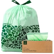 Cleanomic Compostable 13-Gallon Green Drawstring Kitchen Household Compost Bags, Unscented, 25 Bags