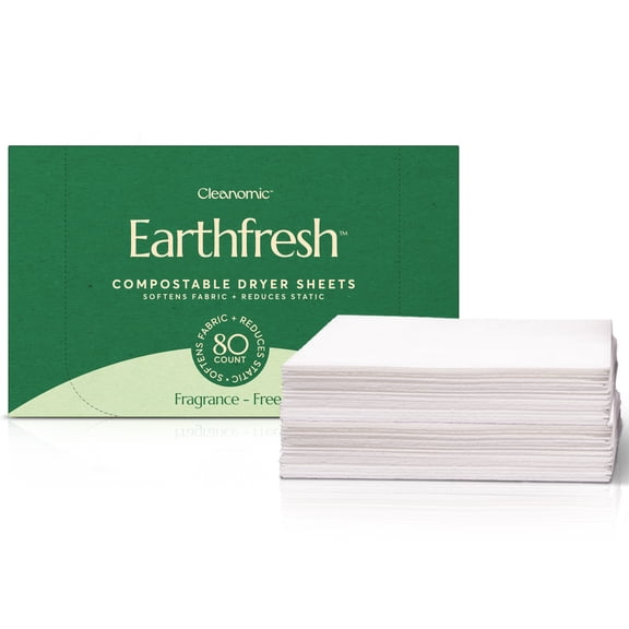 Cleanomic Earthfresh Fabric Softener Sheets Dryer Sheets, Softens & Removes Static Cling, Vegan Laundry Softener With Essential Oils -Fragrance Free
