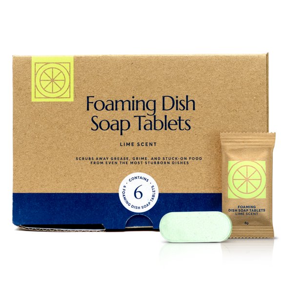 Cleanomic Foaming Dish Soap Tablets (6 Pack) - Dish Soap for Manual Dish Washing, Concentrated Tablets for Dish Washing (Lime Scent)