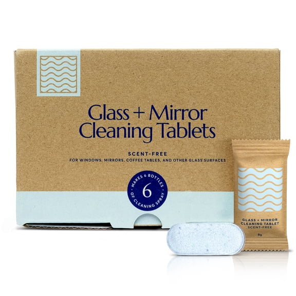 Cleanomic Glass and Mirror Cleaning Tablets (6 Pack), Multi-Surface Household Cleaner Tablets for Windows, Mirror, Tables, Other Glass Surfaces (Scent-Free)