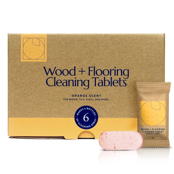 Cleanomic Wood and Flooring Cleaning Tablets (6 Pack), All-Purpose Multi-Surface Household Cleaner Tablets (Orange Scent)