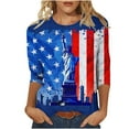 thumbnail image 1 of Cleans Summer Plus Size Patriotic T-Shirts for Women，Ladies Usa Flag Star Tops Shirts Crew Neck Tees 3/4 Length Sleeve Tops Vintage Causal T Shirts American Flag Stra Graphic Tunic Blouse Clothes, 1 of 5