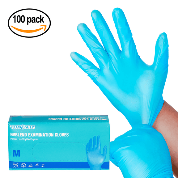 Cleansafety CS6002 Vinyl Co-Polymer Powder Free Gloves, Medium, 1 Pack of 100 Gloves