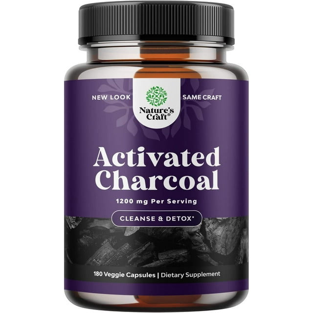 Cleanse and Detox Activated Charcoal Capsules Purifying Detox Pills with 1200mg per serving