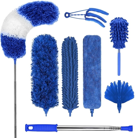 CLNEZ 8PCS Microfiber Duster with Detachable Extension Pole(Stainless Steel) 30-100" Duster Cleaning Kit
