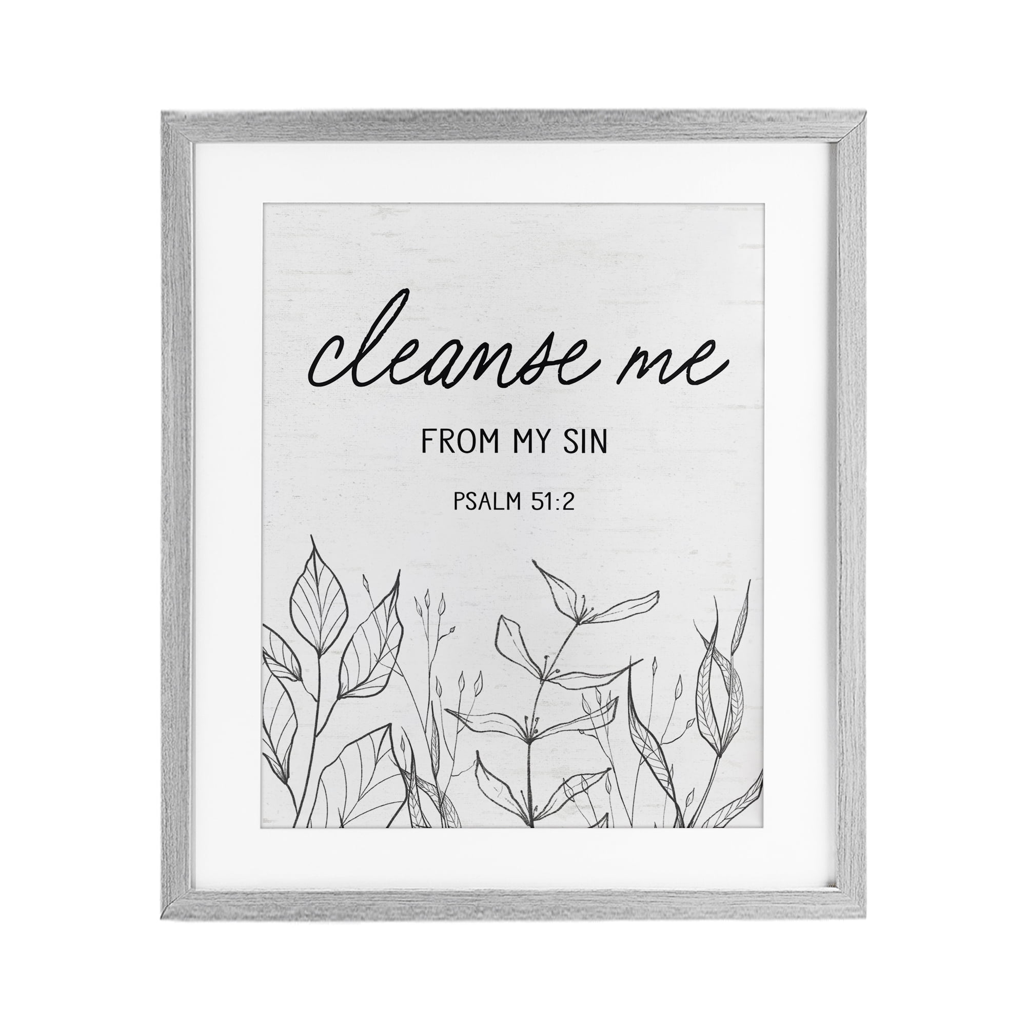 Cleanse Me From Sin Gray Framed Print Under Glass, design by Lettered and Lined