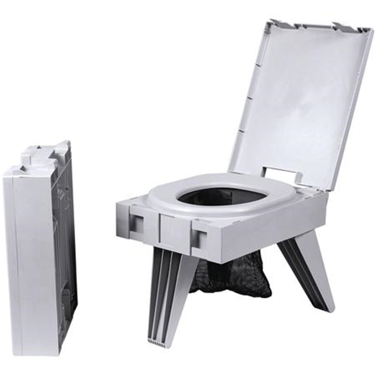 Compact Gray Thermoplastic Portable Folding Toilet with Waste Kit