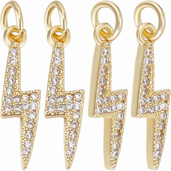 Clear 1 Box 12Pcs Lightning Bolt Pendants Charms 18K Gold Plated Cubic Zirconia Flash Thunder Dangle Pendant Charms for Bracelet Necklace Earrings DIY Jewelry Making