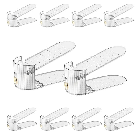 Clear 10 Pack Shoe Slot Organizer Adjustable Stacker Double Deck Riser Rack