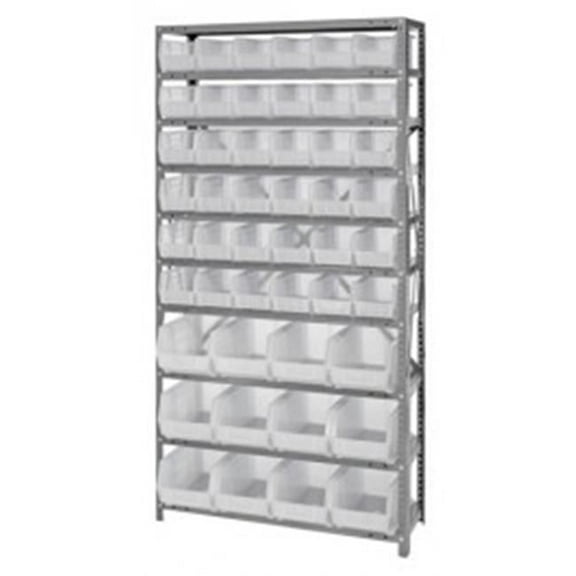 Clear 10 Shelf Unit With 48 Storage Bin Steel Shelving System - 12 x 36 x 75 in.