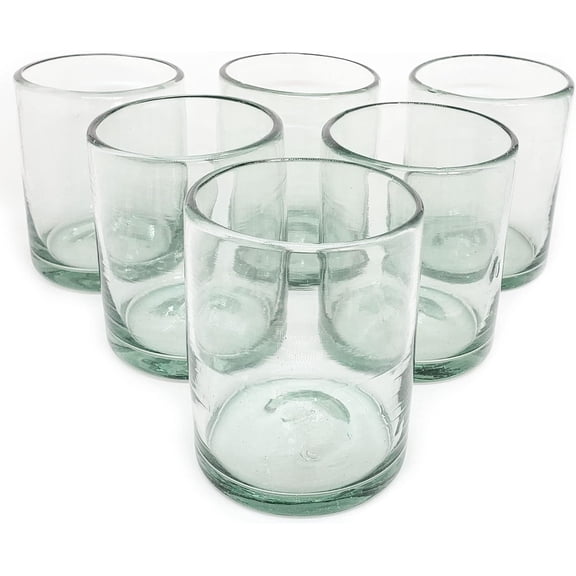 Clear 10 oz Tumbler Set of 6 Hand Blown Recycled Glass Lead-Free Drinking Glasses