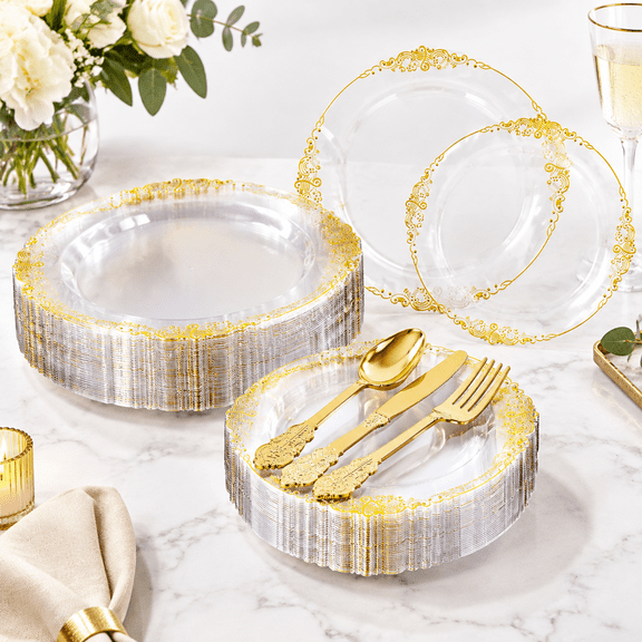 Clear 125-Piece Plastic Party Dinnerware Set with Silverware