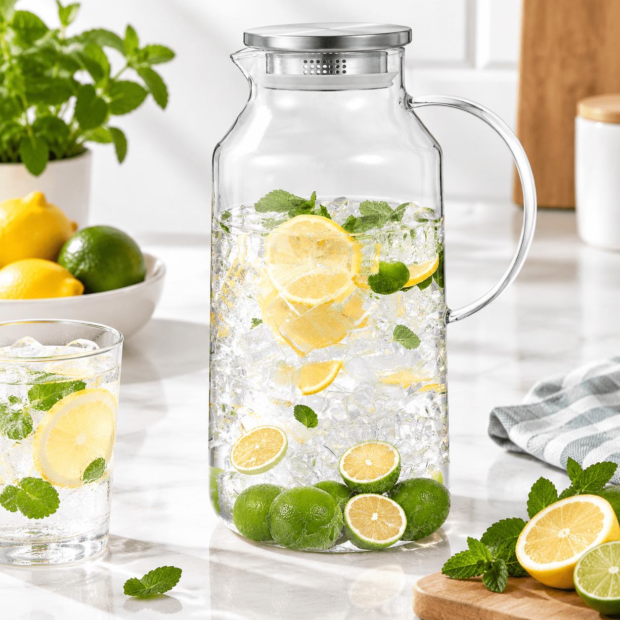 Clear 128 Ounces Glass Pitcher with Lid and Handle for Hot and Cold ...