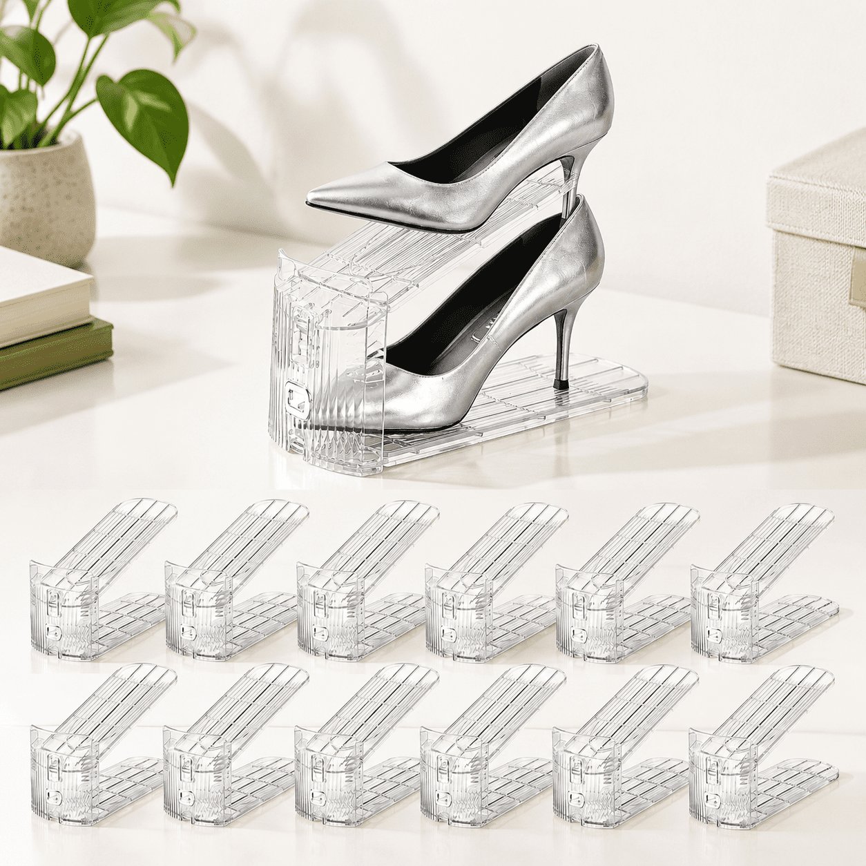 Clear 12pack Adjustable 3-Level Shoe Slot Organizer Rack Space Saver ...