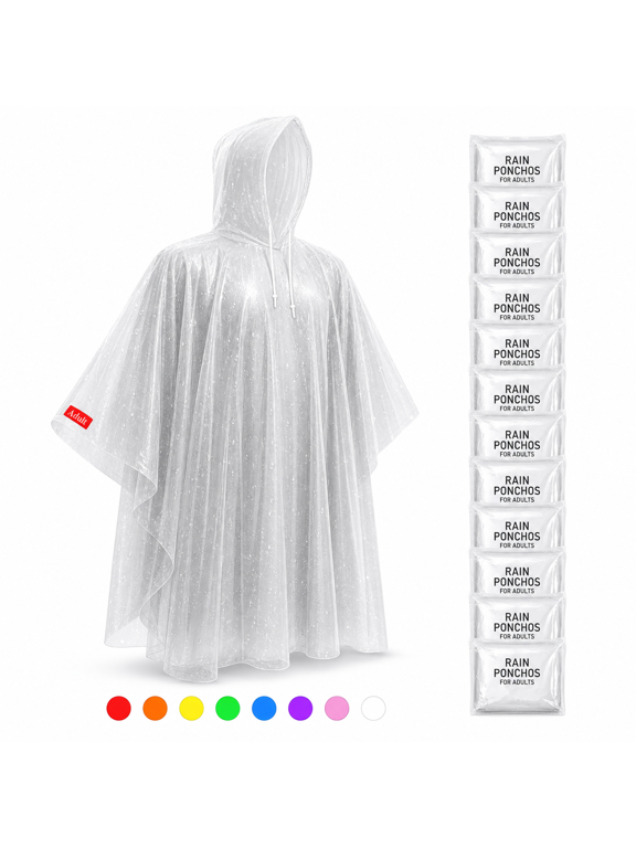 Clear 12pcs One Size Tall Adult Rain Poncho Family Pack