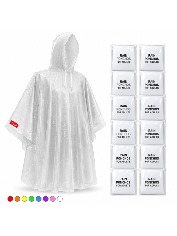 Clear 12pcs One Size Tall Adult Rain Ponchos Family Pack